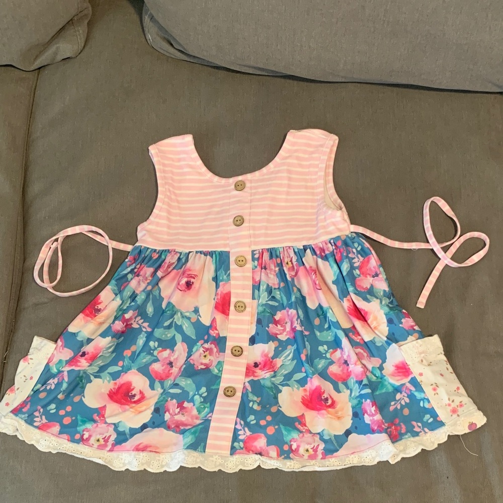 cheeky plum Pink & White Striped Trim Girls Tunic